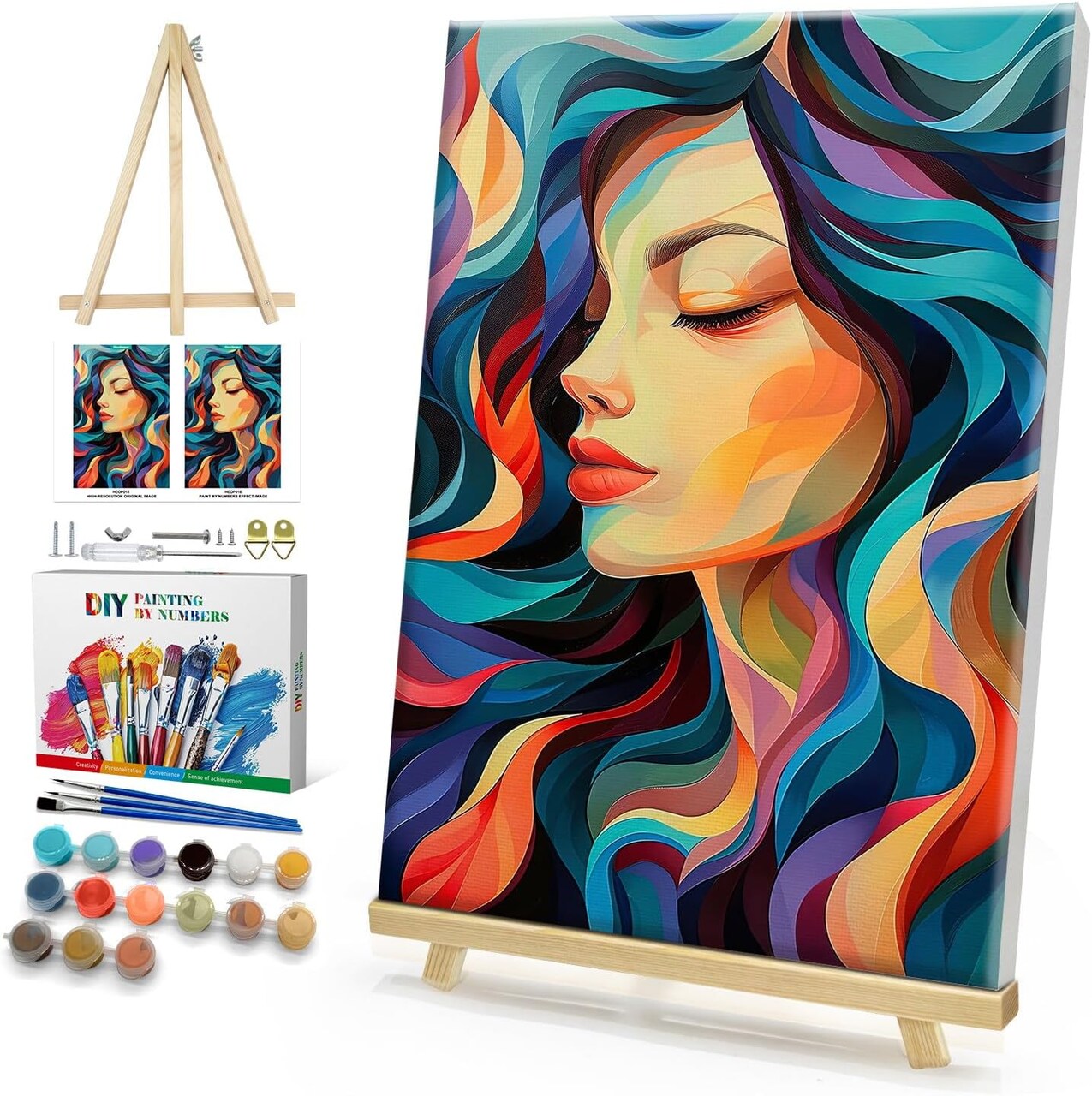 Framed Paint by Numbers Kit for Adults, Woman Paint by Numbers Kit for Adults with Easel, DIY Abstract Woman Paint by Number with Frame, Adult Paint by Number Kits Framed Canvas 8x12 Inch